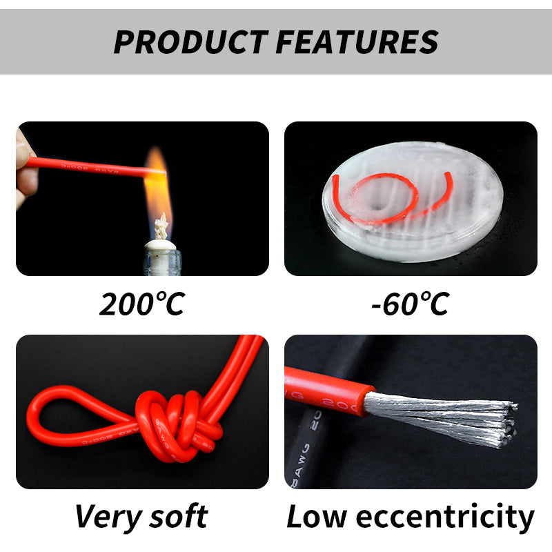 2AWG 4AWG 6AWG 8AWG 10AWG 12AWG 14AWG 16AWG 18AWG 200C Red Black Silicone Wire Temperature Proof Flex Soft Silicone Rubber Cable