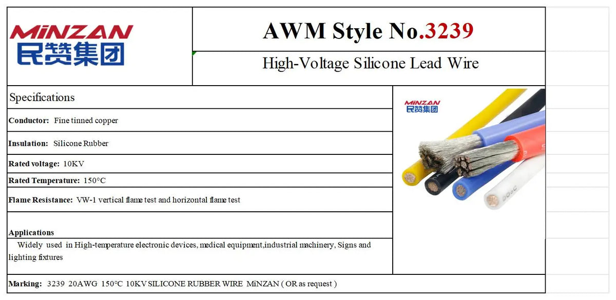 AWM 3239 14AWG 30KV/20KV/10KV High Voltage Tinned Copper Silicone Rubber Wire Cable