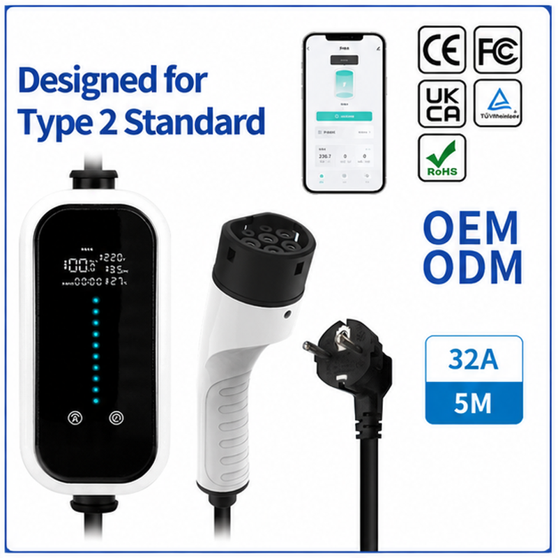 EU Standard Type 2 EV Charger – 16A Portable Home Charging Cable for Electric Vehicles