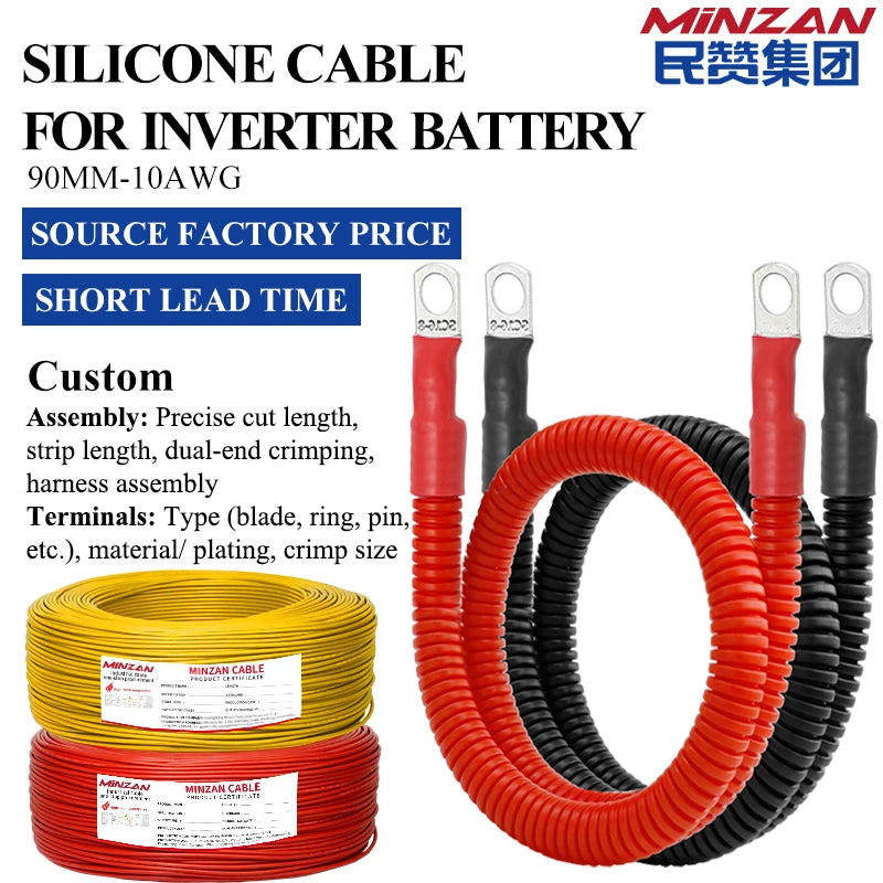 1awg 2awg 3awg 4awg 6awg 8awg 10awg Silicone Power Extension Inverter Cable Automotive Battery Cable with Ring Terminal