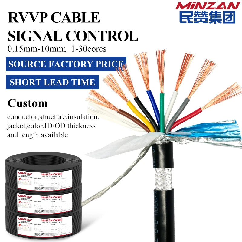 RVVP Pvc Flexible Cable Shielded Flexible Cable Wire Electrical Cable Wire 2 3 4 5 6 7 8 Core 0.2mm 0.5mm 0.75mm 1.5mm 2.5mm
