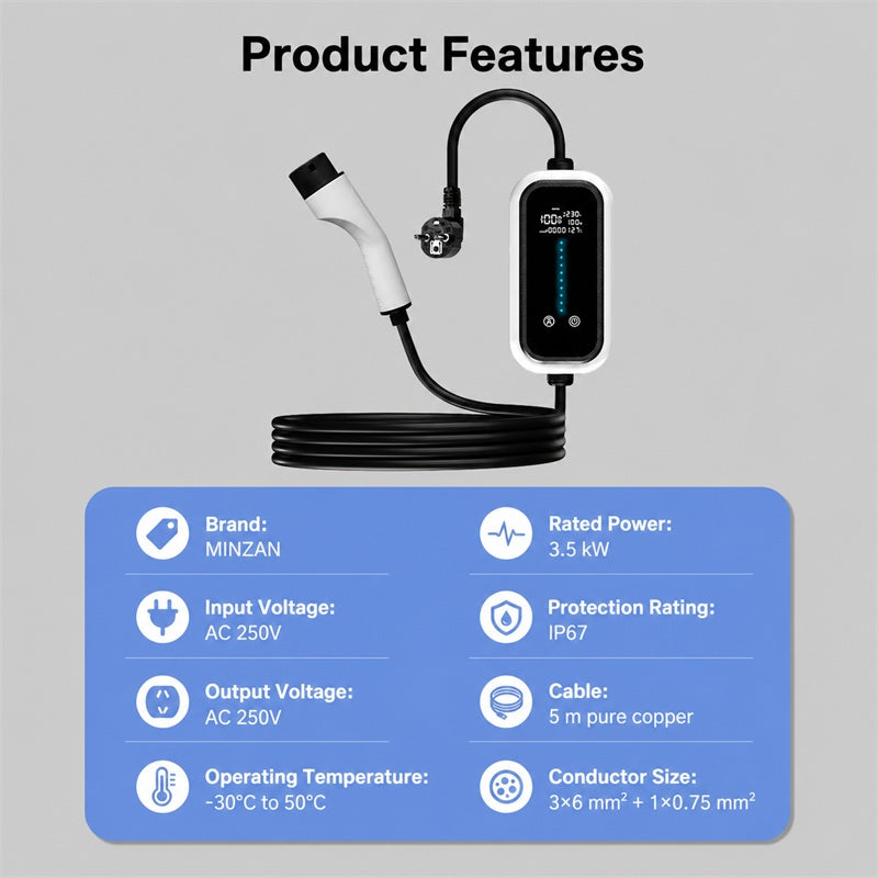 Type 2 EV Charger 16A 7kW – EU Standard Home Charging Station for Electric Vehicles