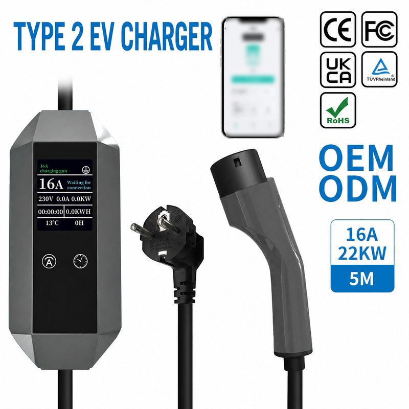 Custom Type 2 EV Charger 16A 7kW – EU Standard Charging Gun with OEM LOGO Customization for Electric Vehicles
