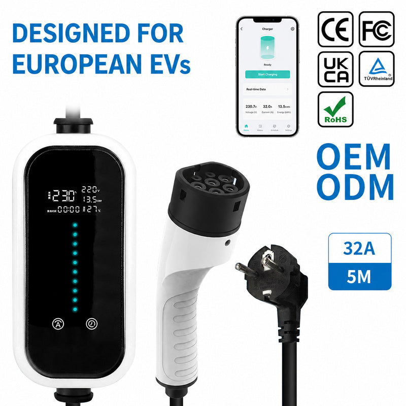 EU Standard Type 2 EV Charger 16A 7kW – Home Electric Vehicle Charging Station with Type 2 Cable