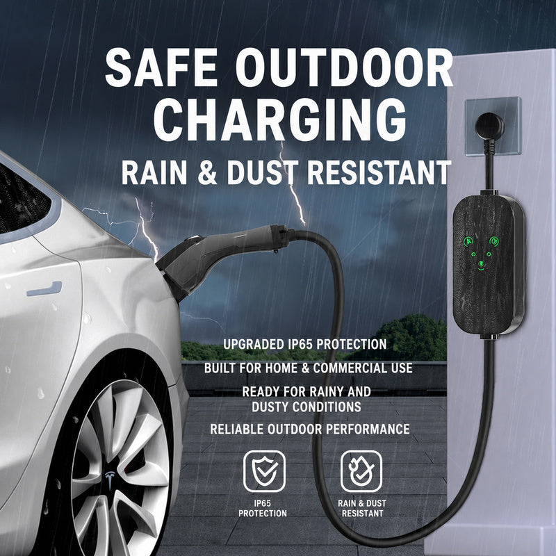 Minzan J1772 EV Charger 16A/32A 7.68kW – US Standard Home Charging Station with LED Display, IP66 Waterproof & Flame-retardant Shell