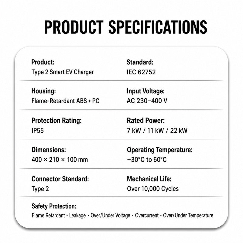 Custom Type 2 EV Charger 7kW/22kW – EU Standard Wireless Home Charging Station with 3-Phase AC & OEM Customization