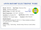 AWM UL1015 1007 16Awg 18Awg 20Awg 26Awg 22Awg 24Awg Appliance Hook-Up Internal Wiring 600V Pvc Tinned Copper Electrical Wire Cable