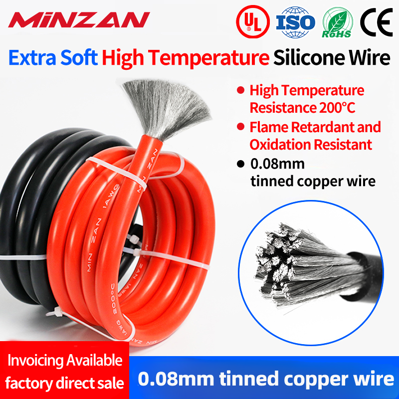 Soft Tinned Copper Silicone Wire 3239 Stranded Conductor 3000V High Temperature 200 Degrees RC Car Battery Compatible 6-24AWG