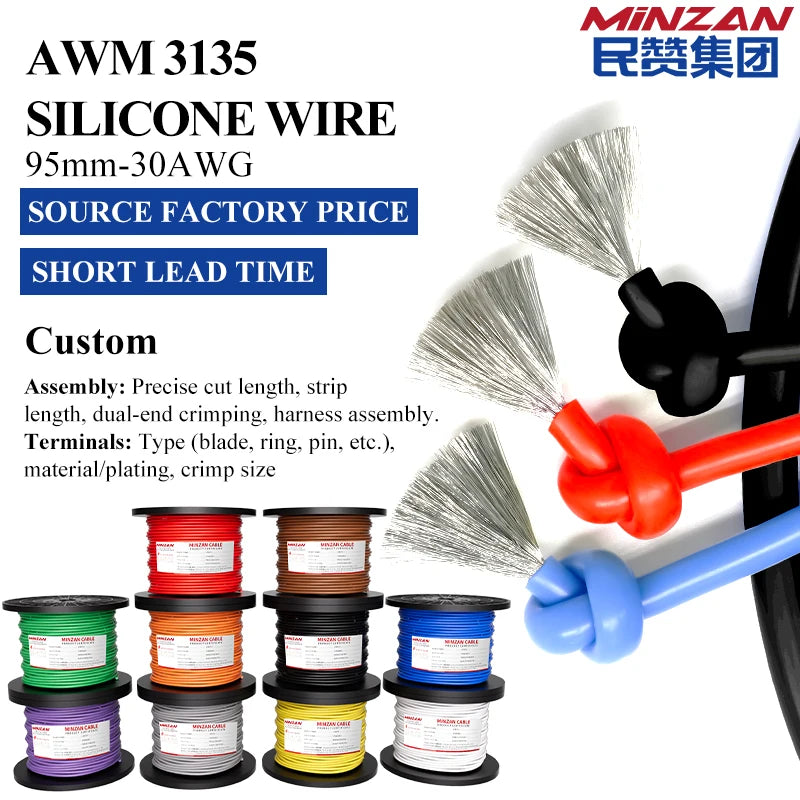 AWM3135 200Degree High Temperature Resistant Silicone Wires 8AWG 10AWG Silicone Rubber Insulated for Lithium Battery Robot Model