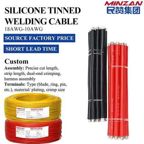 1awg 2awg 3awg 4awg 6awg 8awg 10awg Silicone Power Extension Inverter Cable Automotive Battery Cable with Ring Terminal