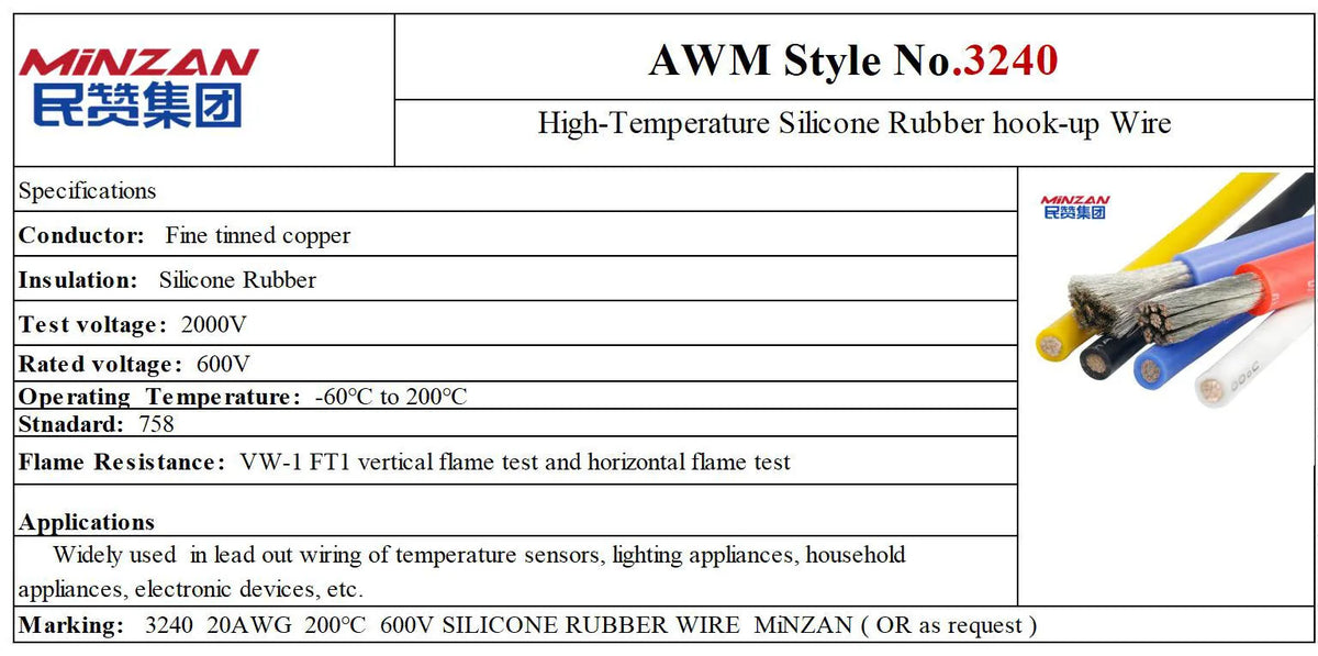 AWM 3240 20/22/24/26 AWG High Temperature Silicone Coated Electrical Wire