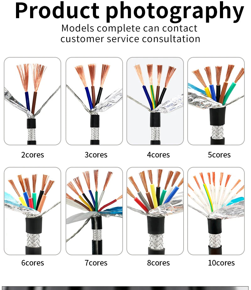 RVVP Shielded Cable 2/3/4/5/6/7/8/10 Cores Tinned/Bare Copper PVC Insulated Control Cable Signal Wire