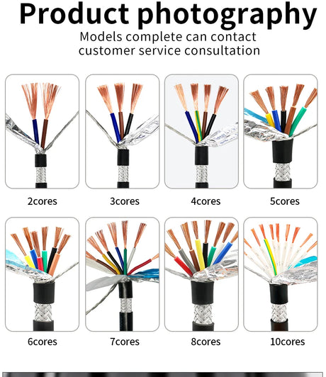RVVP Shielded Cable 2/3/4/5/6/7/8/10 Cores Tinned/Bare Copper PVC Insulated Control Cable Signal Wire