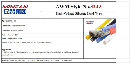 AWM 3239 14AWG 30KV/20KV/10KV High Voltage Tinned Copper Silicone Rubber Wire Cable