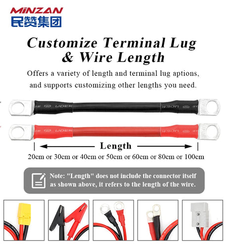 1awg 2awg 3awg 4awg 6awg 8awg 10awg Silicone Power Extension Inverter Cable Automotive Battery Cable with Ring Terminal