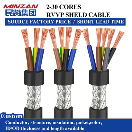 RVVP Flexible CU/PVC 300V Shielded Cable Audio Wire 26 24 22 20 18 16 Awg 6core Multicore Shielded  Signal Control Wire Cable