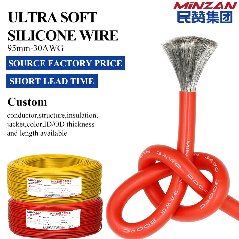 High Temperature 600V 30AWG 28awg 26awg 24awg 22awg 20awg 18awg 16awg 14awg 12awg 10awg 8awg 6awg Flexible Silicone Cable Wire