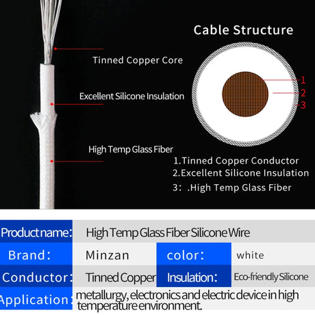 Soft Silicone Cable Wire 300V Tinned Copper Fiber Glass Copper Core Silicone Rubber Insulation Wire