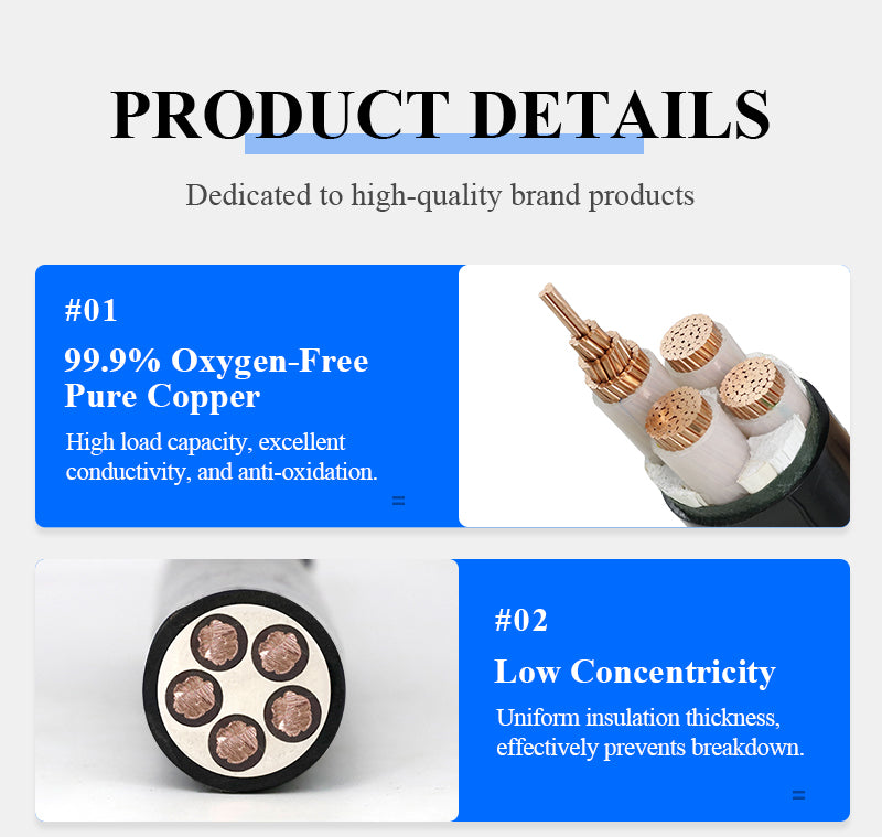 3 4 5 Core 16mm 25mm 35mm Copper Aluminum Core Electric Wire YJV YJV22 Steel Wire/Tape Armoured PVC/XLPE Underground Power Cable