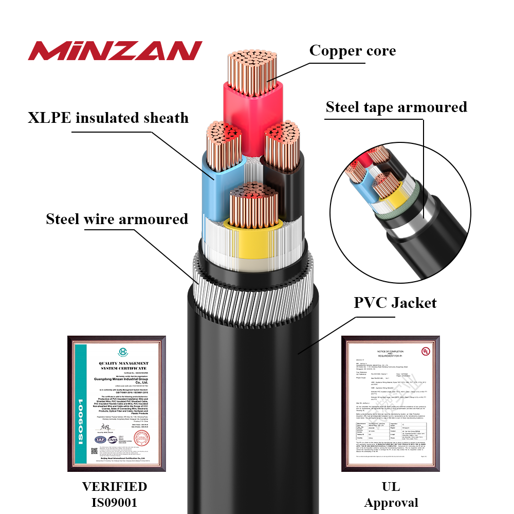 3 4 5 Core 16mm 25mm 35mm Copper Aluminum Core Electric Wire YJV YJV22 Steel Wire/Tape Armoured PVC/XLPE Underground Power Cable