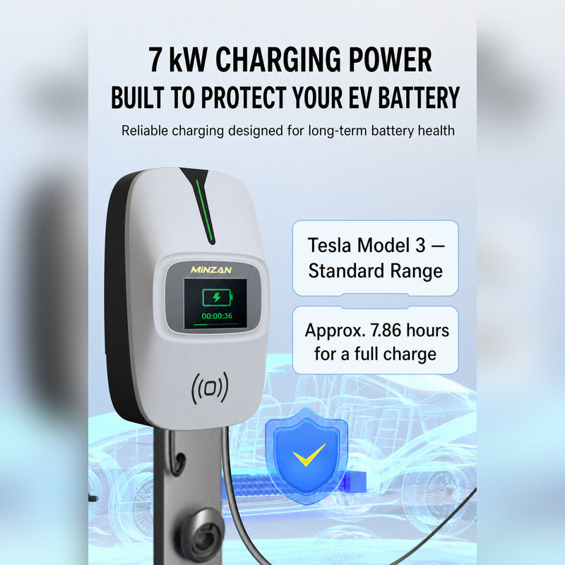 Minzan 7kW Type 2 EV Charger 16A – EU Standard Home Charging Station with IP55 Waterproof Protection