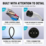 Type 2 EV Charging Extension Cable 7kW 32A – Male to Female Dual-Head Connector for Slow Charging with Custom Length Available