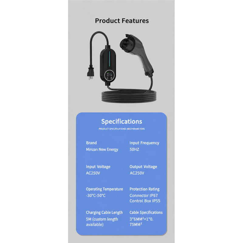 J1772 EV Charger 16A/32A 7.68kW – US Standard Home Charging Station for Electric Vehicles with NEMA Plug