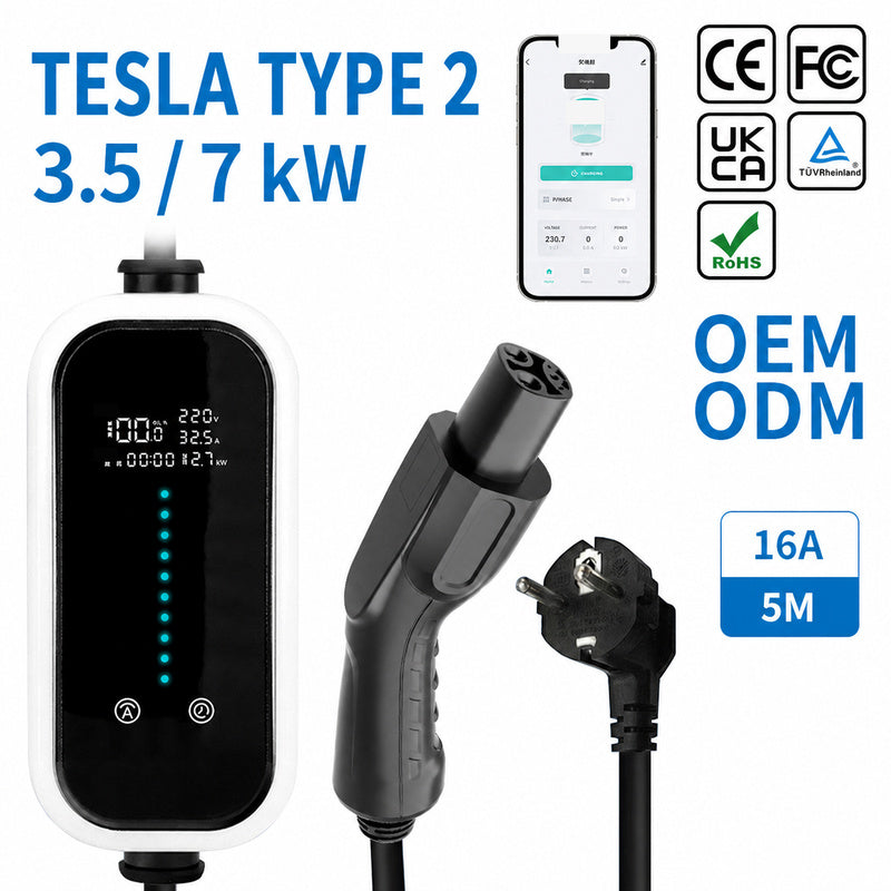 Custom Type 2 Tesla Charger – Portable EV Charging Cable with OEM LOGO Printing & Custom Packaging Available