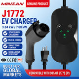 Minzan J1772 EV Charger 16A/32A 7.68kW – US Standard Home Charging Station with LED Display, IP66 Waterproof & Flame-retardant Shell