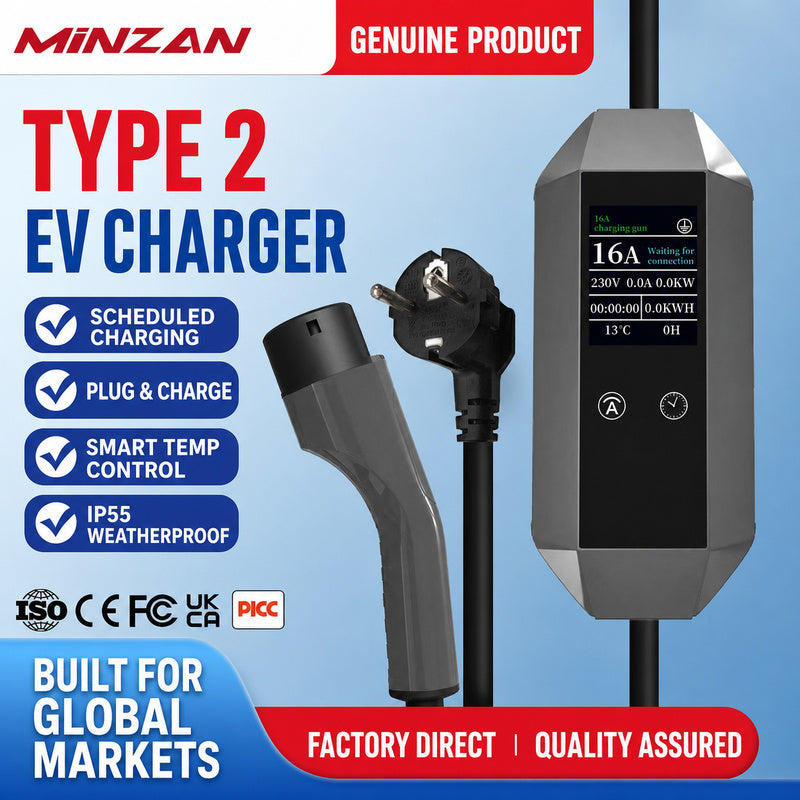 Custom Type 2 EV Charger 16A 7kW – EU Standard Charging Gun with OEM LOGO Customization for Electric Vehicles