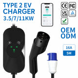 Custom Type 2 Portable EV Charger 16A 7kW – EU Standard Charging Gun with OEM LOGO Customization for Home & Travel