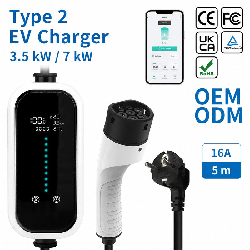 Type 2 EV Charger 16A 7kW – EU Standard Home Charging Station for Electric Vehicles
