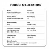 Custom Type 2 EV Charger 16A 7kW – EU Standard Charging Gun with OEM LOGO Customization for Electric Vehicles