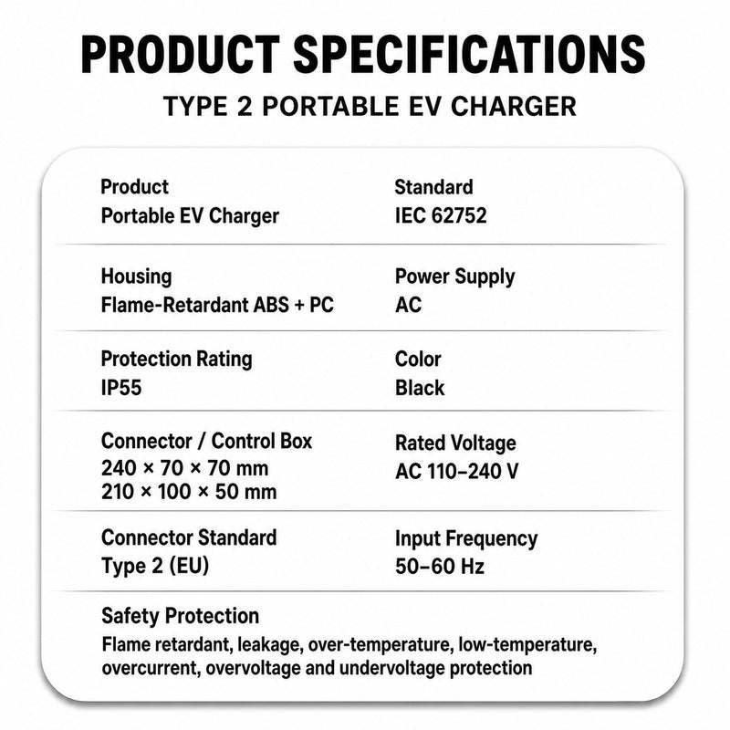 Type 2 EV Charger 16A 11kW – EU Standard Home Charging Station for Electric Vehicles